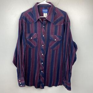 Wrangler Western Shirt Mens 2XL Blue Purple Striped Pearl Snap Cowboy Rodeo‎